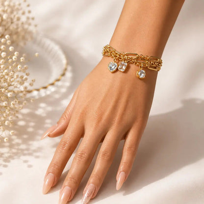 Zircon Charm Chain Bracelet - 18K Gold Plated 3