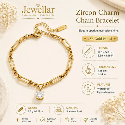 Zircon Charm Chain Bracelet - 18K Gold Plated 4
