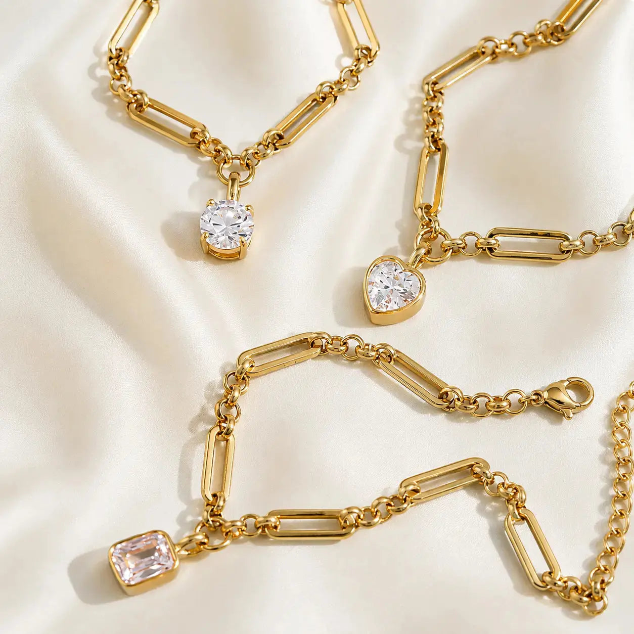Zircon Charm Chain Bracelet - 18K Gold Plated 6