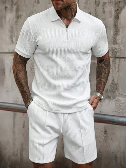 Textured Half-Zip Polo & Shorts Set