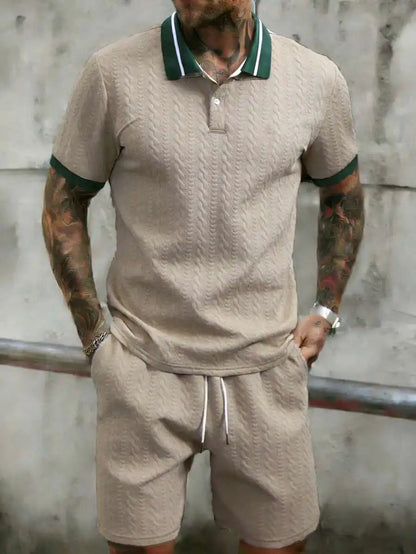 Textured Half-Zip Polo & Shorts Set