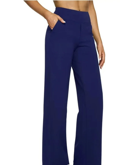 Women's High-Waist Soft Knit Trousers with Pockets - Comfortable Straight Leg Pants
