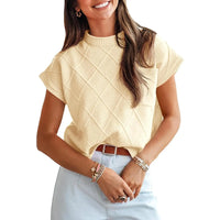 Saodimallsu Women'S Mock Neck Cap Sleeve Sweater Vest Soft Lightweight Knit Tops for Summer & Spring Casual Outfits Shortsleeve Womenswear Basic Knitted Chunky Chic